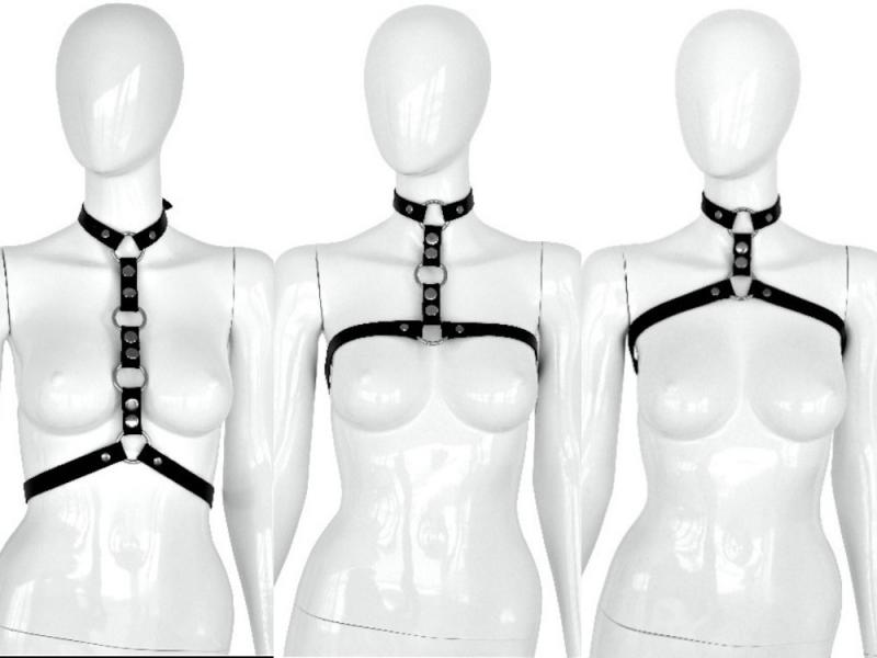 DAMEN HARNESS *3 WAYS VEGAN* - schwarz aus Kunstleder - BDSM Body Riemen Zaumzeug Outfit