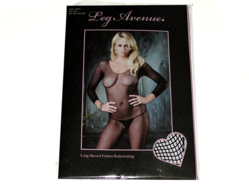 DAMEN CATSUIT SCHWARZ NETZ UNISIZE - sexy Langarm Fishnet Bodystocking ouvert