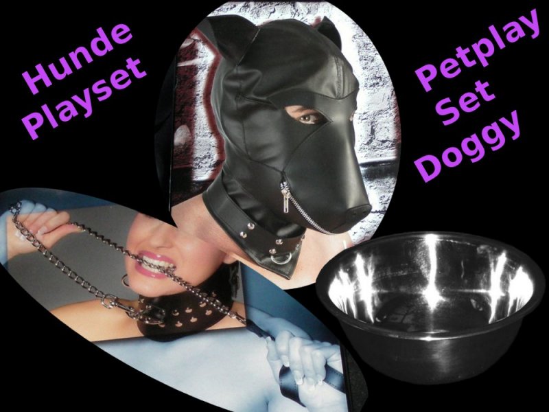 PETPLAYSET *DOGGY* - MASKE + LEINE + FRESSNAPF - Dogplay Petplay Set - Hundemaske, Leash, Napf