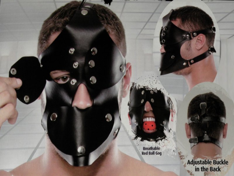 GESICHTSMASKE *GAG BLINDER* - Echtleder in schwarz - verstellbar mit Knebel - Kopfharness