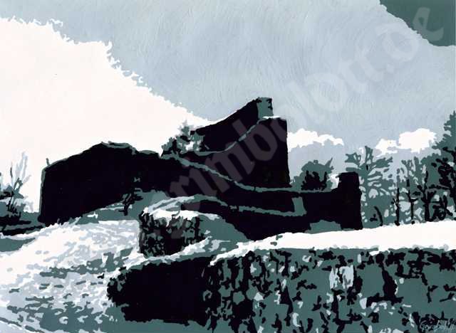 BURGRUINE 03 - Landschaft von Grimboldtt in schwarz, grau, weiß