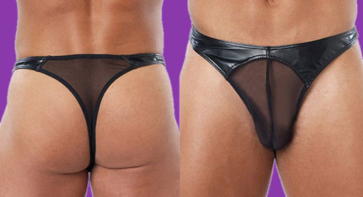 HERREN STRING SCHWARZ L/XL - sexy Herrenslip - teils transparent - Gay Outfit - Größe L/XL