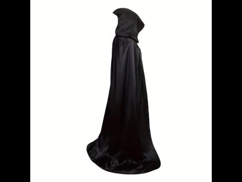 KAPUZENUMHANG SCHWARZ Unisex Gewand Kutte Robe Kapuzen Umhang Karneval Halloween Kost&uuml;m Outfit 