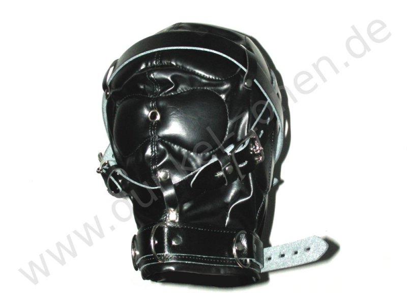 BONDAGE MASKE *VOLLE ISOLATION* schwarz Leder - BDSM Sklaven - Mask Hood