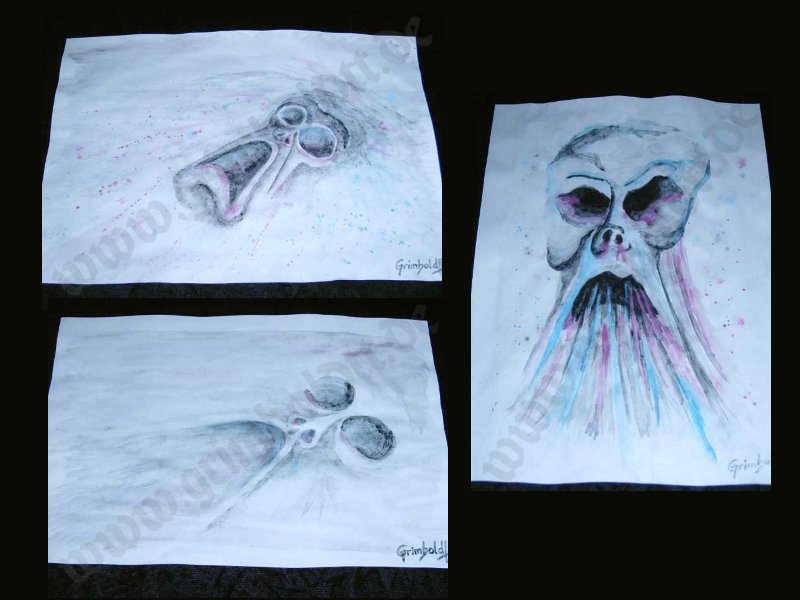 ZERRFRATZEN - 3 Horror Aquarelle im Set -Gruseldeko -mehrfarbig