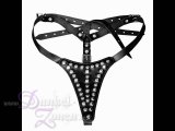 DAMEN LEDER-SLIP MIT NIETENBESATZ - sexy BDSM-Lederslip - Frauen Fetisch Outfit 