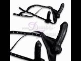 STRAP ON SCHWARZ ODER ROT - Leder-Slip mit 2 Latex Dildos Dildo-Slip Strap-On