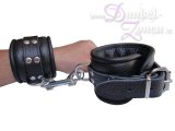 HANDFESSELN *PROFESSIONAL II* - 7CM EXTRA DICK - echtes Leder D-Ringe - schwarze Hand-Fesseln