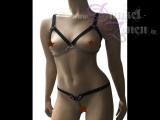 DAMEN KÖRPERBAND BODY-BAND MIT ZIER-KETTE - schwarzes Flexband Elastikband Gummizugband