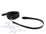 HALSFESSEL 5CM MIT LEINE LEDER - schwarz mit goldenem Ring - Hals-Fessel + Halsleine