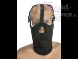 MASKE *SLAVE 3 LONG* - Kopfriemen Knebel fest Ledermaske Sklavenmaske schwarz