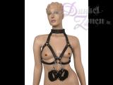 DAMEN HALSFESSEL BH MIT HANDFESSELN - Leder Büstenhalter mit Fesseln - BDSM Outfit