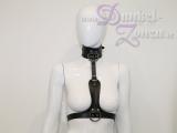 DAMEN HALSFESSEL MIT BH-RIEMEN - sexy Leder Bekleidung - offener Brustbereich D-Ringe - BDSM-Outfit