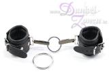 HANDFESSELN *KARABINER SPEZIAL* - schwarze Leder Hand-Fesseln gepolstert mit neuen Karabinerhaken