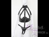 DAMEN HALSBAND BODY SET - sexy Leder Bekleidung schwarz - BDSM Fetisch Outfit