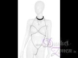 DAMEN CHAINS BODY - sexy Ketten Body mit schwarzem Leder Halsband Fessel - BDSM-Outfit