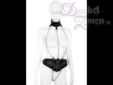 DAMEN LEDER KETTEN BODY OUVERT - sexy Ketten Body mit Halsfessel und breitem Leder-Bauchgurt