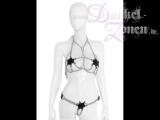 DAMEN BRA SET *BE MY STAR* - Ketten BH und Slip mit schwarzen Leder-Applikationen - sexy Outfit