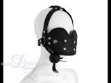 KNEBEL-MASKE MIT BALL-KNEBEL - schwarze Ledermaske Gesichts-Halbmaske mit abknöpfbarem Mundknebel