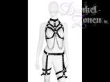 DAMEN LEDER RIEMEN KETTEN SET - sexy Körper-Geschirr Lady Harness Halsband Oberschenkelriemen