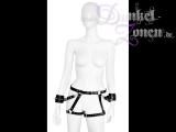 LEDER UNTERTEIL HARNESS - Echtleder Körper-Geschirr mit Hand-Fesseln + Oberschenkel-Riemen