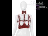 DAMEN BH HALSFESSEL KOMBINATION *RED PRISONER* - sexy Leder Kombi Kleidung rot - BDSM-Outfit