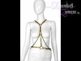 DAMEN HARNESS *GOLD* - schicke BDSM Kombination aus Kunststoff Riemen mit Ketten - Outfit