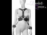 DAMEN LEDER BODY HARNESS *ANTHRAZIT* mit Handfesseln - Körpergeschirr Bodyharness Fessel Zaumzeug