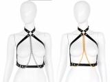 DAMEN LEDER KETTEN HARNESS - sexy Body Zaumzeug - BDSM-Outfit silber oder gold Auswahl