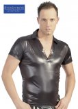 HERREN SHIRT SCHWARZ M - sexy Wetlook Fetisch Outfit - V-Ausschnitt - Kragen