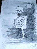 SKELETTON -Aquarell -einfarbige Malerei -DIN A4 Hochformat -Grim